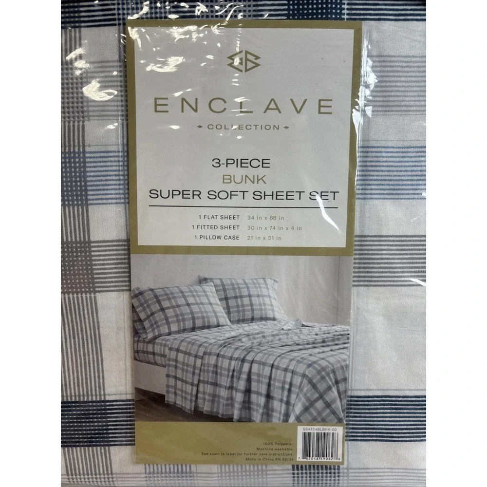 RV & Boat‎ Bunk Sheets 3Pc - 100% Polyester Stripe Wht/Blue/Gray